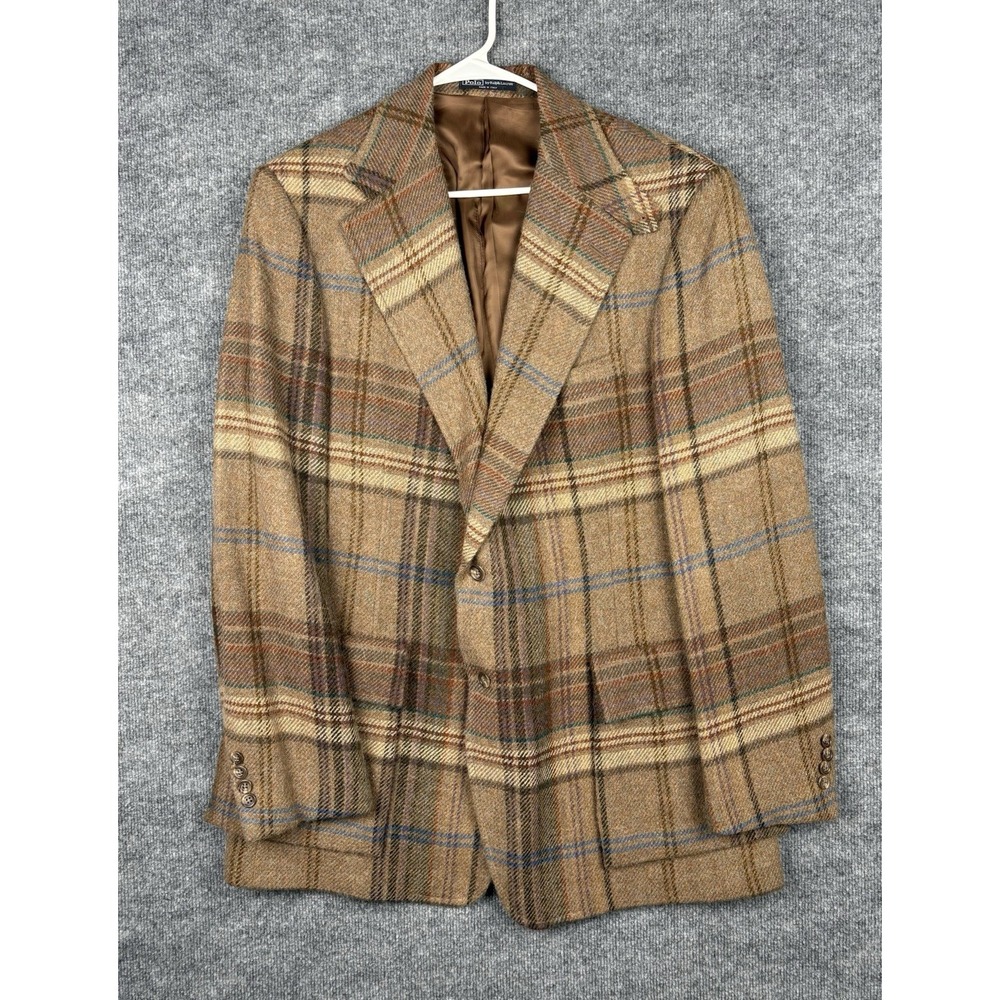 Polo Ralph Lauren Garrison Sport Coat 46L Alpaca Wool Plaid Italy Blazer